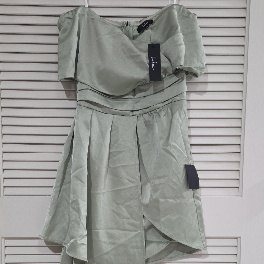 Lulu's Off Shoulder Asymmetrical Sage Dress *NEW* w/tags